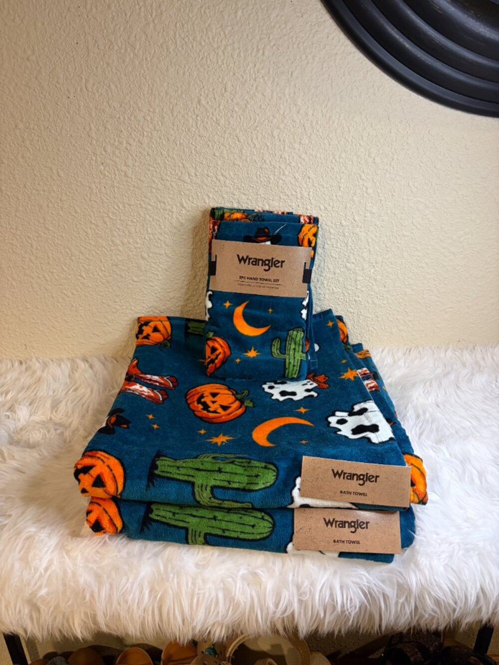 Wrangler Halloween Western Cowboy Ghost Cactus 4pc Bath Hand Towel Set NWT